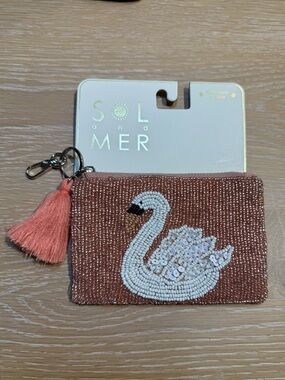 Coin Purse Wallet Swan Zip Pouch Pink, White, Beaded, Sequins